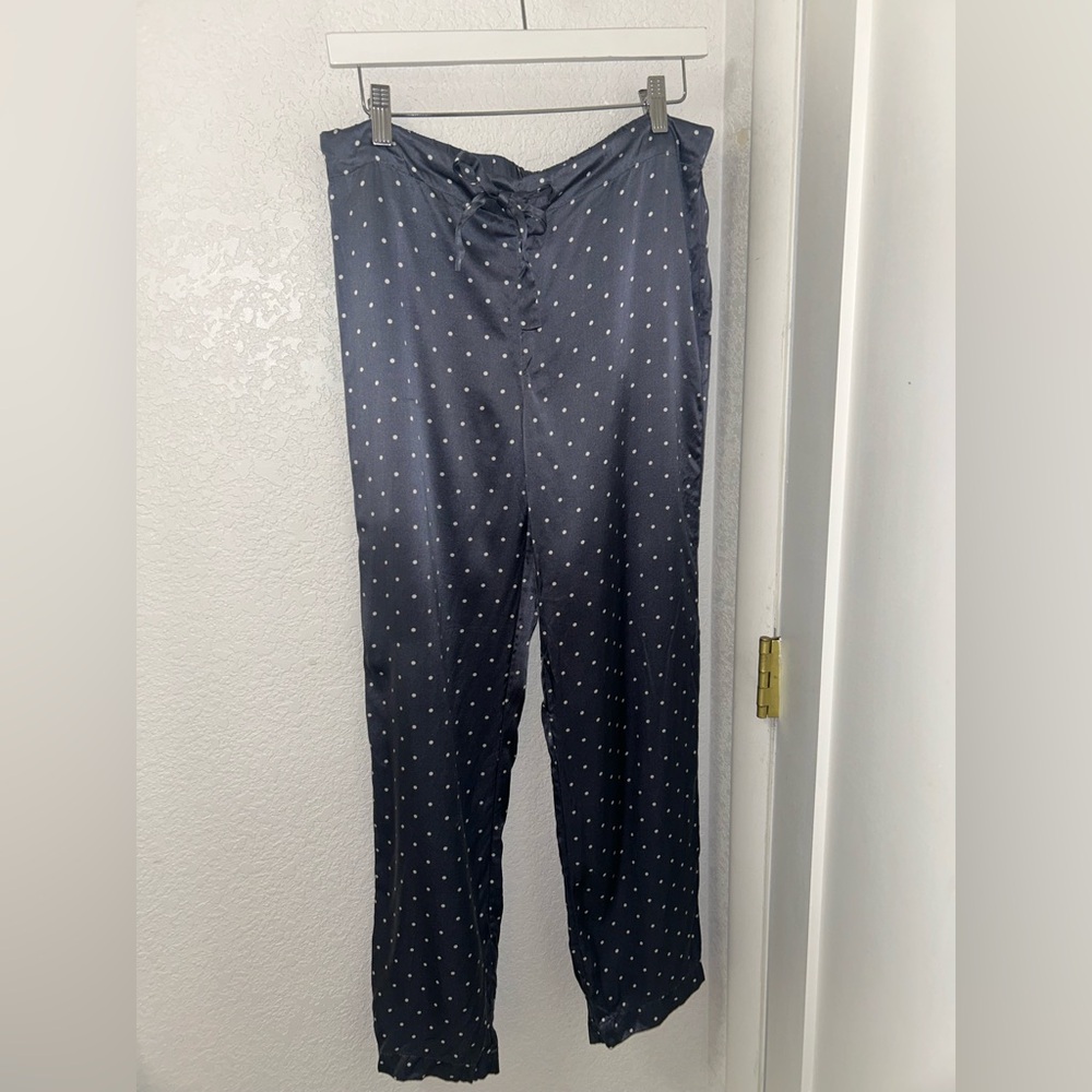 THE WHITE COMPANY The 💯 Silk Polka Dot Drawstring Wide Leg Pajama Pant SZ: M